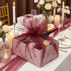 Wine Pearl Sheer Fabric Decoration Component, Adjustable Cut, Anti-Wrinkle Design, Perfect for Gift Wrapping, Wedding Headpiece, DIY Crafts