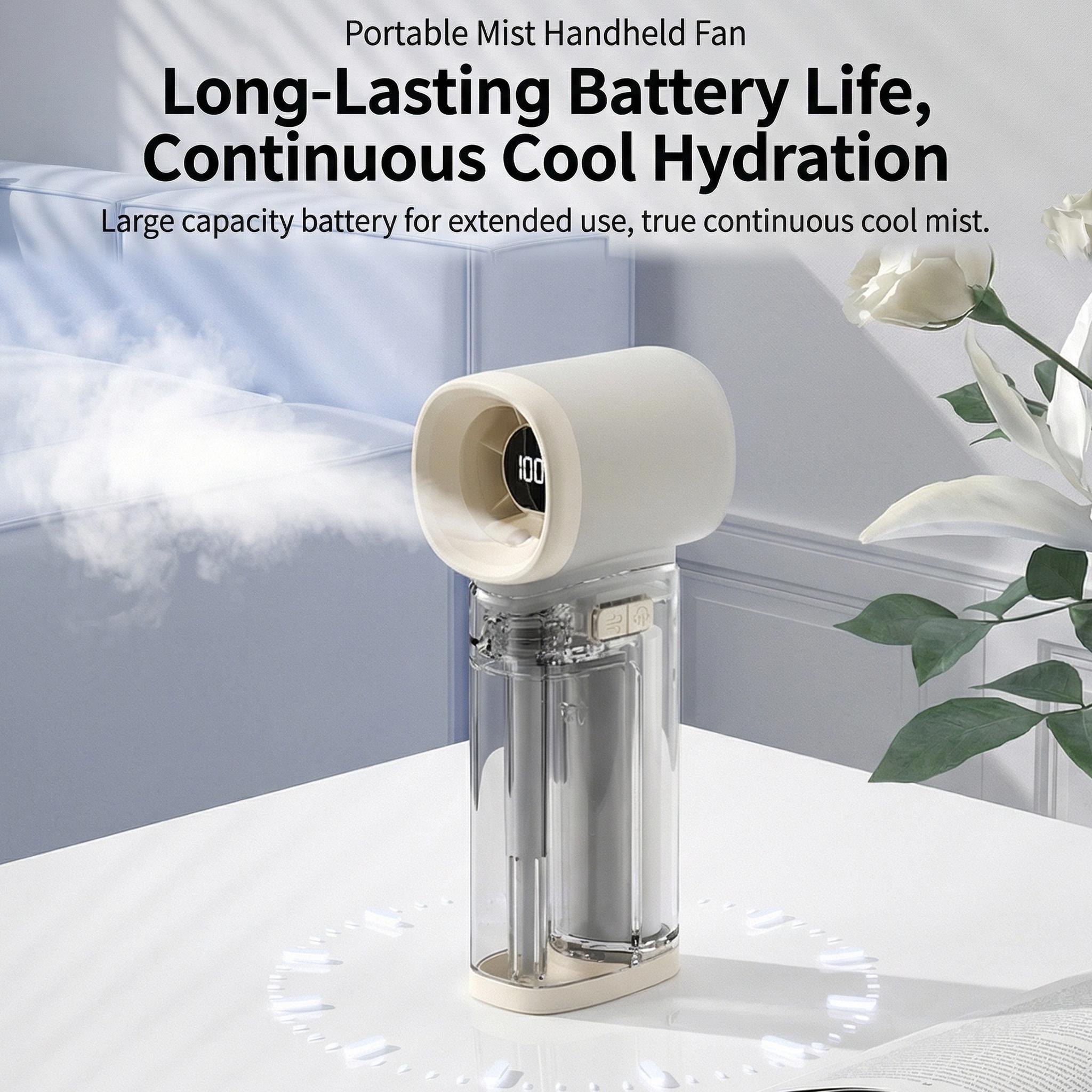 Mini AC Nano Ice Mist Fan, 200-Speed Turbo Airflow, Ultrasonic Atomization, Pop-up Water Tank, Aerospace Turbine Blades, Large Visual Water Tank, Type-C Fast Charging, Long-Lasting Battery, Warm Ambient Light, Portable Handheld Cooling Fan.