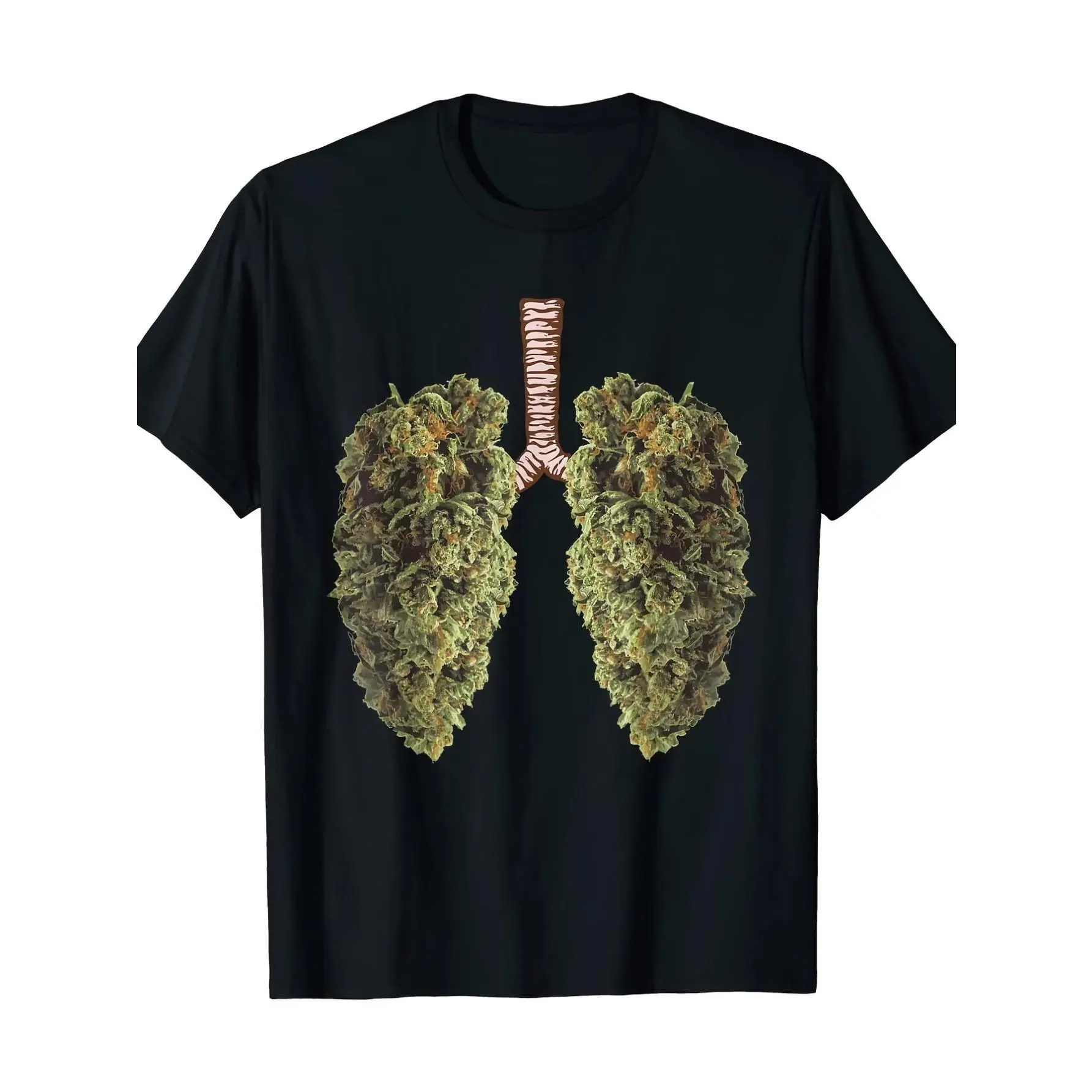 Men's 100% Pure Cotton Classic Crew Neck Short-Sleeve T-Shirt - Fun Weed Lung Graphic Print, Casual Wear, Unisex Menswear Attire, Soft Fabric, All Seasons