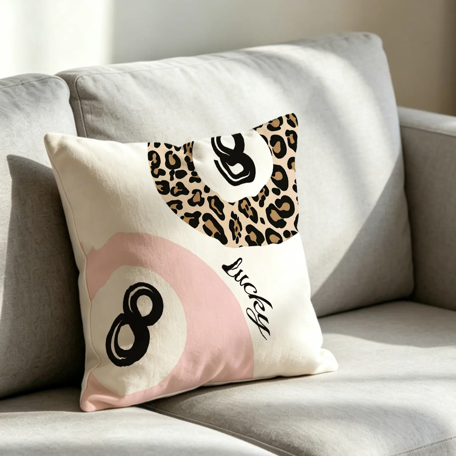 1 Y2k Style Decorativethrow Pillow With Lucky 8 Ball Leopard Print Design Suitable for Lounge Chairs, Lounge Chair Cushion, Living Rooms, Bedrooms, Office Sofas, Beds, and Home Decor. Includes Filling. a Comfortable Gift.