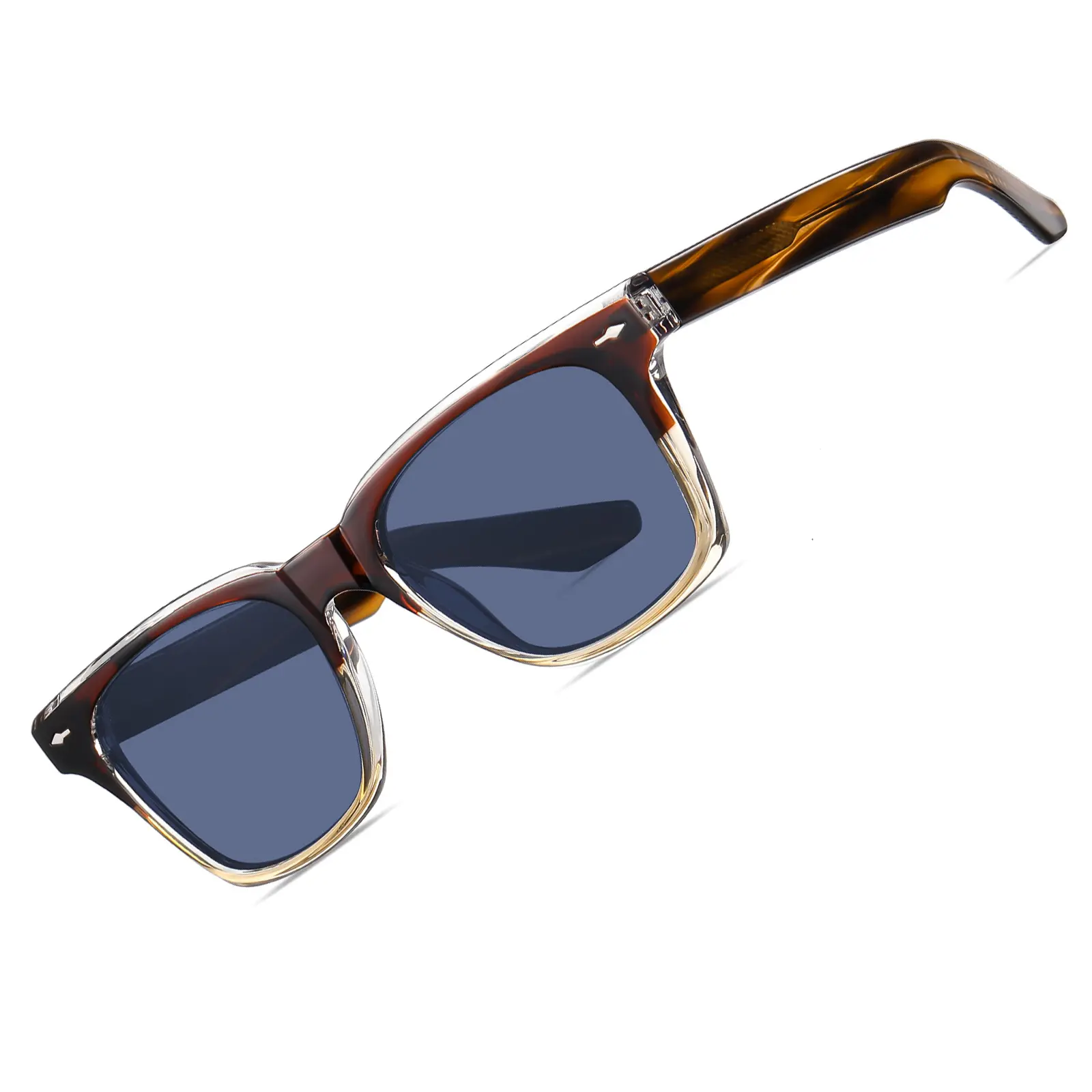 CARFIA 1980s Retro Polarized Men's Sunglasses, UV400 Protection, Chunky Square Full Rim Tac Cellulose Acetate, 90s Style for Driving, 1980S Retro Men's Sunglasses, Brown Tortoise Frame Gray Lens, 00S Style Men's Sunglasses
