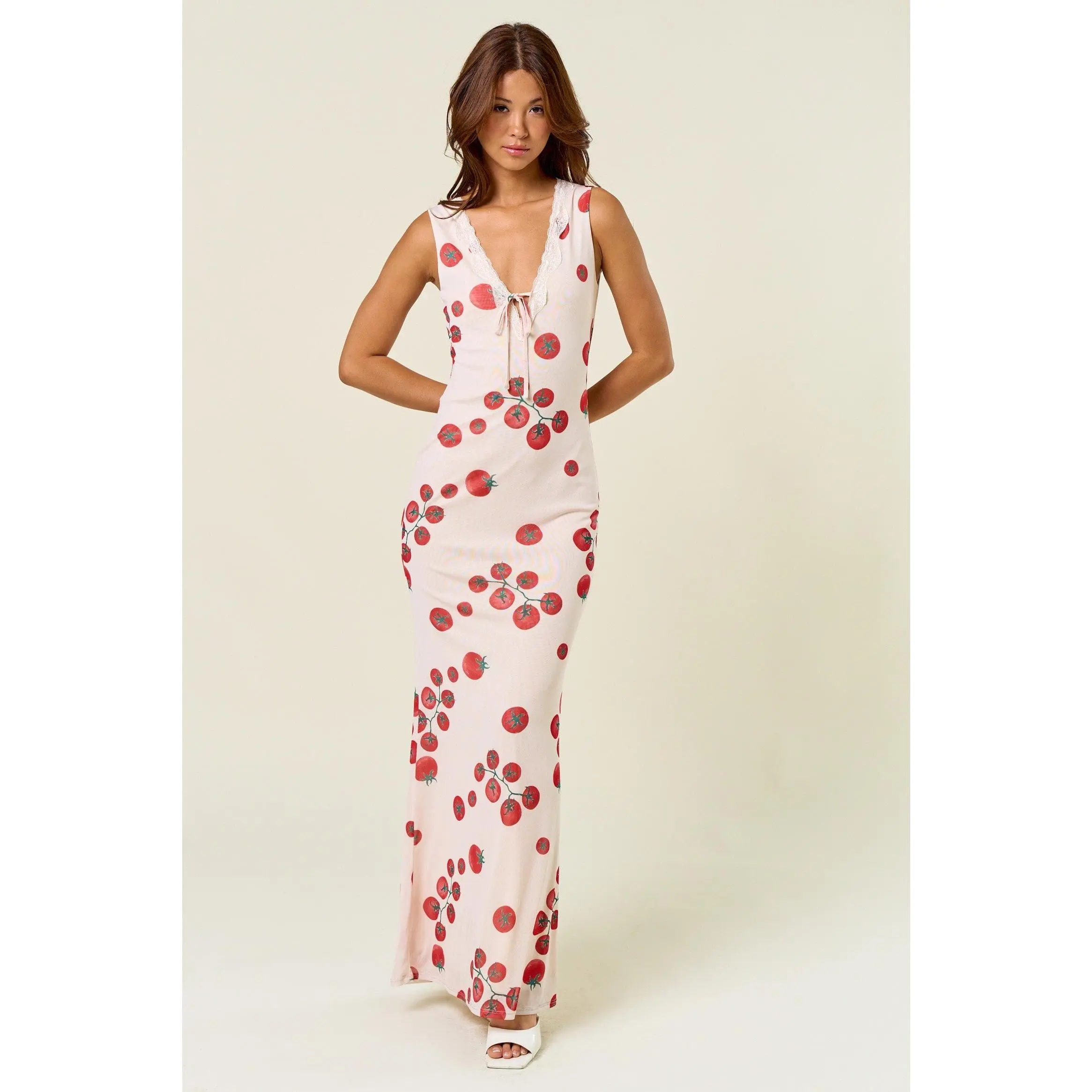 Tomato Print Mesh Maxi Dress