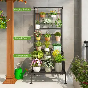 Plant Stand Hanging Shelves Flower Pot Organizer Multiple Flower Display Holder  3-Tier Heavy Duty Potted Planter Rack Compression Hanger