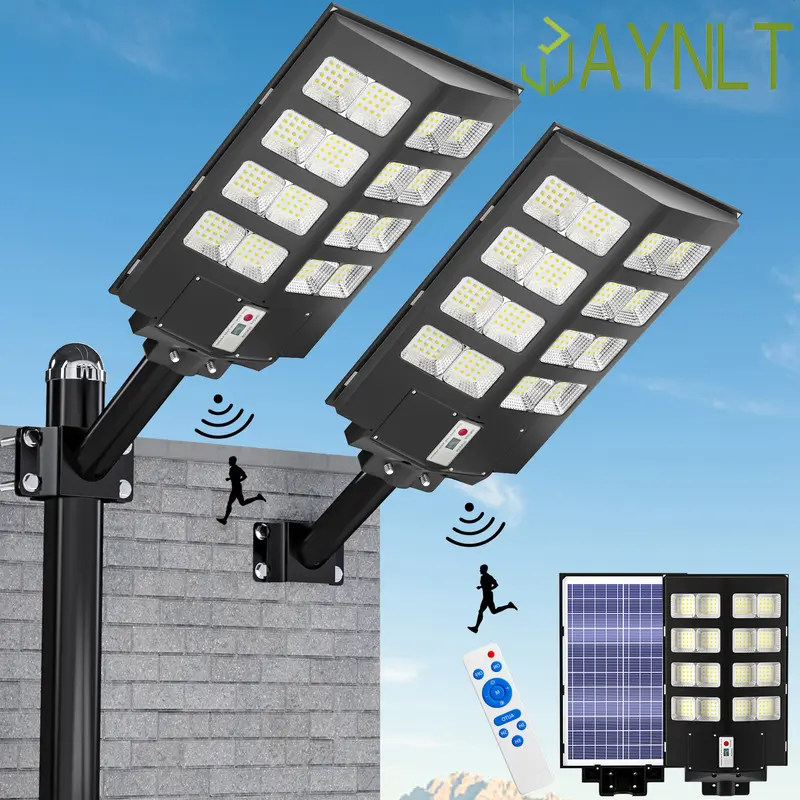 2PC  3500W 30000mAh Solar Street Lights Outdoor,  Commercial Parking Lot Light, 6500K Dusk to Dawn Solar Security Flood Lights Motion Sensor Solar Led Lamp for Basketball Court, Road, Playground Springtok Energy Saving