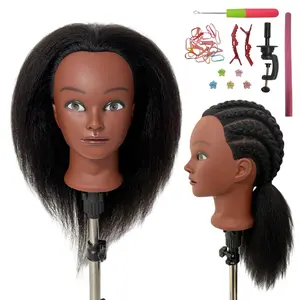 16" Black Mannequin Head for Braiding Practice With 100% Real Hair Cosmetology Training Doll Head for Kids Hair Styling