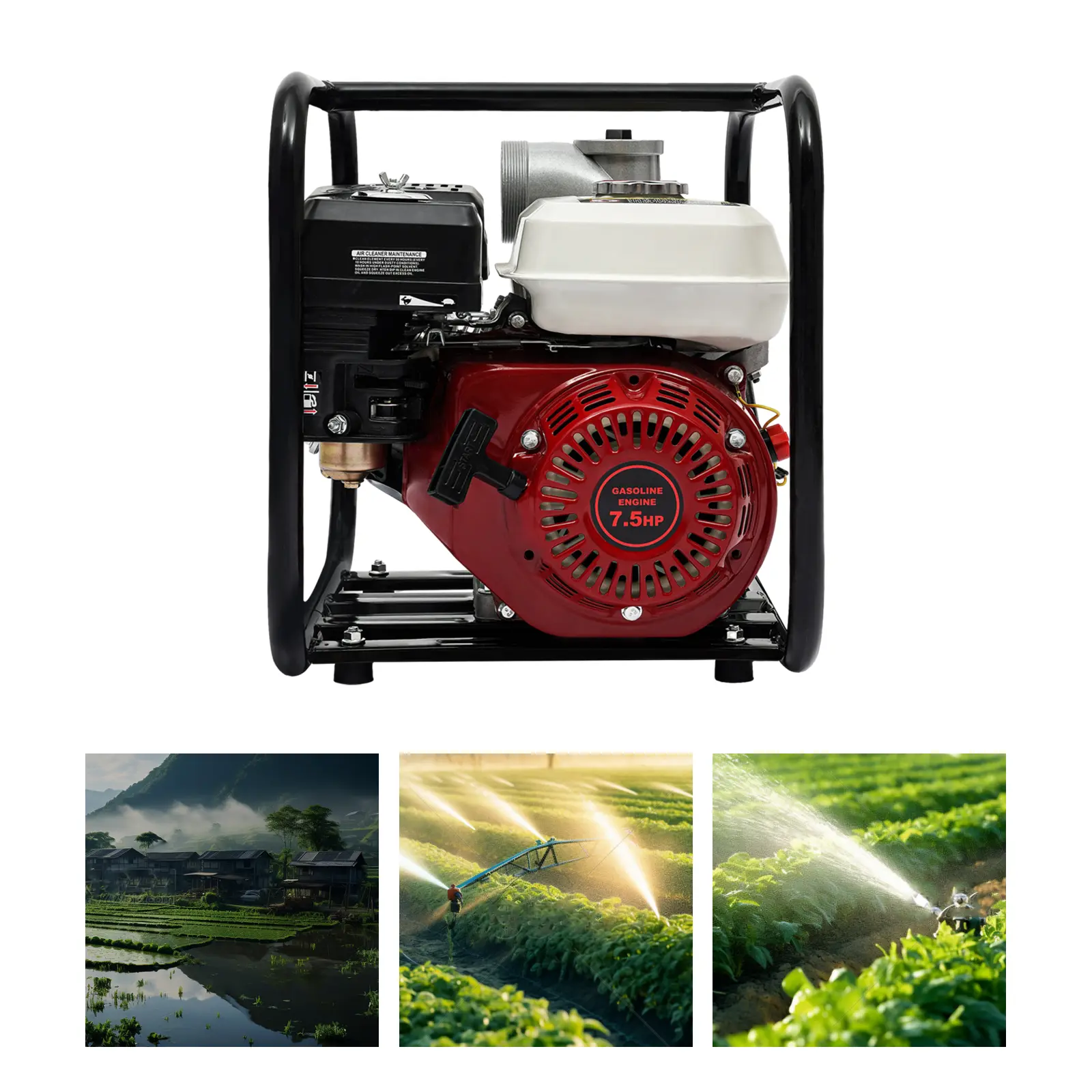 210cc 4-Stroke Gasoline-Powered Pump - Low Fuel Consumption, High-Efficiency Tool for Farmland Water Pumping, Greenhouse, Swimming Pool & Fishpond Maintenance, Engine Powered