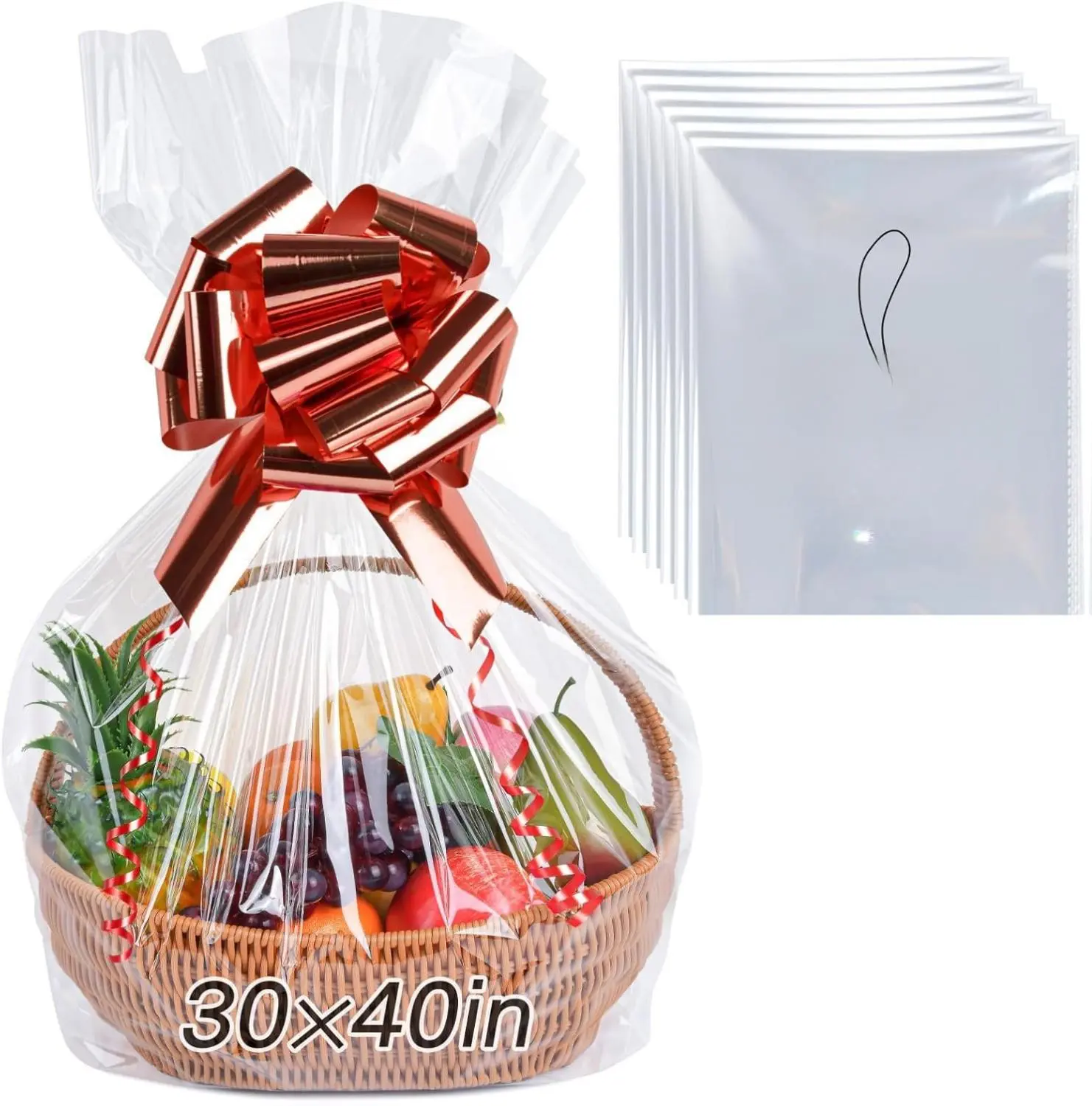 6PCS Extra Large 30x40 Inches Clear Cellophane Bags 2.8 Mil Thick for Gift Baskets Jumbo Packaging Strong Tear Resistant Wraps