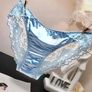 New2025Fashion Women Lace Panties Satin Silk Comfortable Seamless Panties Traceless Crystal Briefs Breathable Panties
