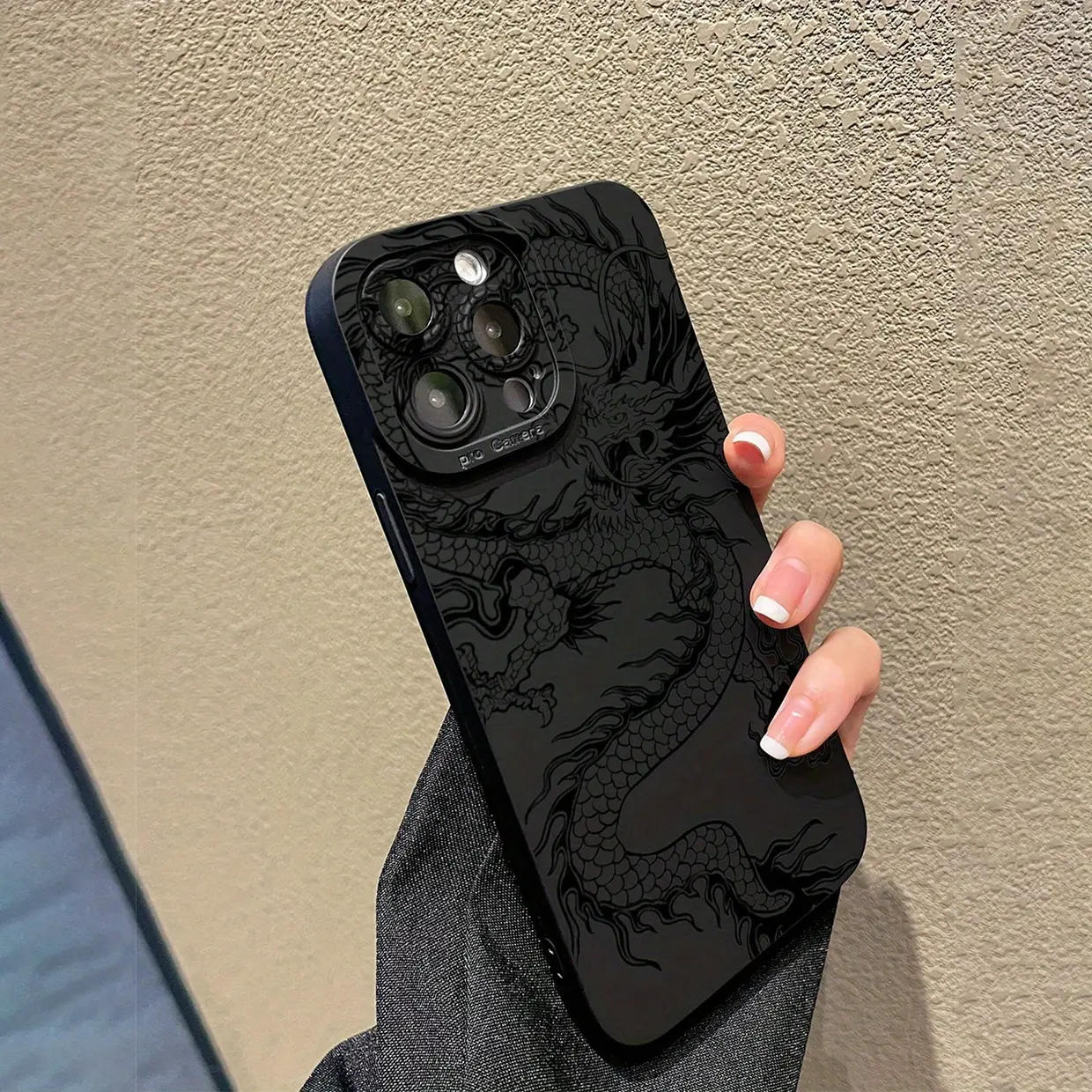 High-End Black Dragon Print TPU Shockproof Soft Handheld Cellphone Casing for iPhone 11-16 Series, Protective Compatible Devices Cover, Full Access