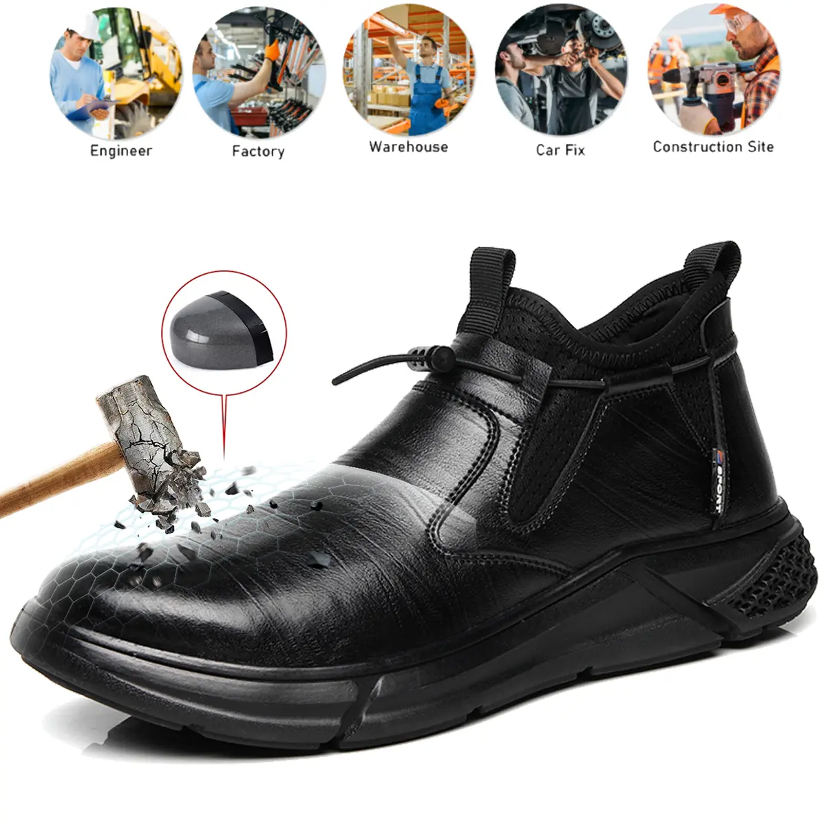 Men's Athletic Closed Mesh Waterproof Steel Toe Safety Boots - Lace-Up, Anti-Smash, Anti-Puncture Work Footwear for Industrial Warehouse Workers, Outdoor Protective Shoes, Safety Footwear, Minimalist, Laces, Outdoors