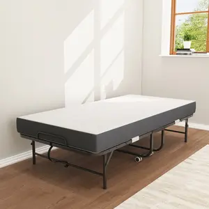 75" x 38" Inch Extra Long Folding Bed for Tall People, Heavy-Duty 450lbs Capacity Rollaway Guest Bed with 5" Memory Foam Mattress, Portable Space Saving Twin Size Bed