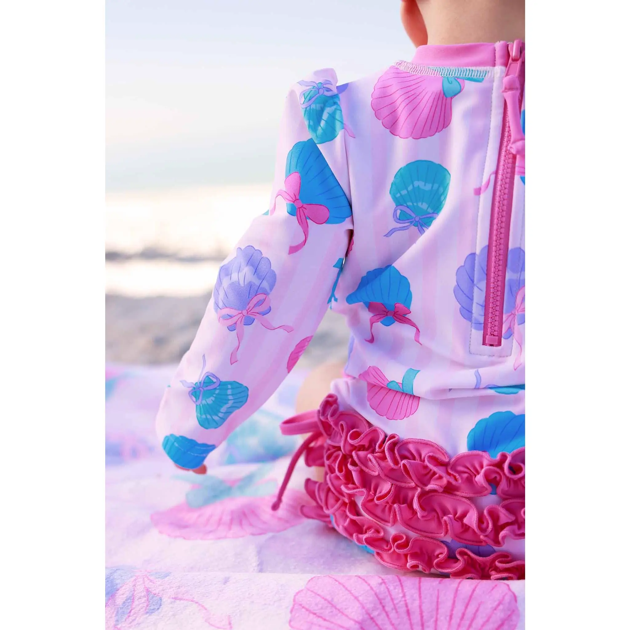 Long Sleeve Rash Guard With Ruffle Bottom | Seaside Sweetie
