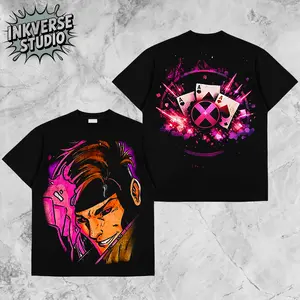 InkVerse Limited Edition Big Face Gambit X-Men Cards Charge Graphic Tee, Mutant Hero Remy LeBeau Design T Shirt, Comic Illustration Style, Oversized Streetwear Unisex Tee, Vintage Style, Gift for Fans