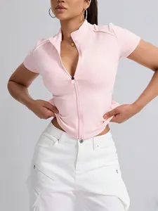 Women's Short Sleeve Yoga Jacket, Fitted Sporty Style, Colorblock Design, All Seasons Outerwear, No Padding, Plain Pattern, Sports Top, Workout Clothes