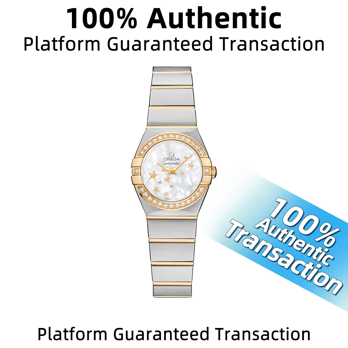 Omega Constellation 123.25.24.60.05.001 Watch, 24mm, White Mother-of-Pearl Dial, Two-Tone with Factory Diamonds, Quartz Movement WHP039212