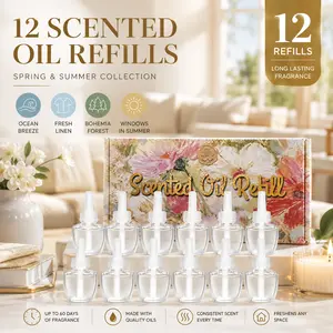 12Pcs Scented Oil Plug-In Air Freshener Refills, 0.66OZ Each, Ocean Breeze, Fresh Linen, Bohemia Forest Summer Fragrances for Home Use Aroma