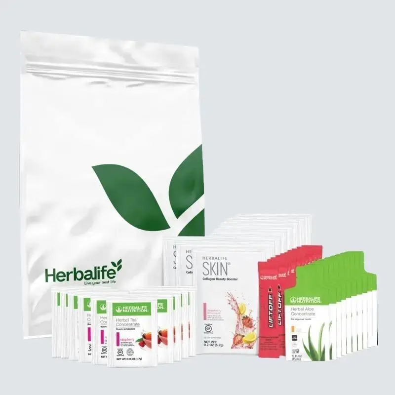 Herbalife Mega Tea On-the-Go Kit - 10 Count Each Herbal Tea Concentrate, Aloe Concentrate, Collagen Beauty Booster, 40 Total Servings, Travel-Friendly Dietary Supplement Drink