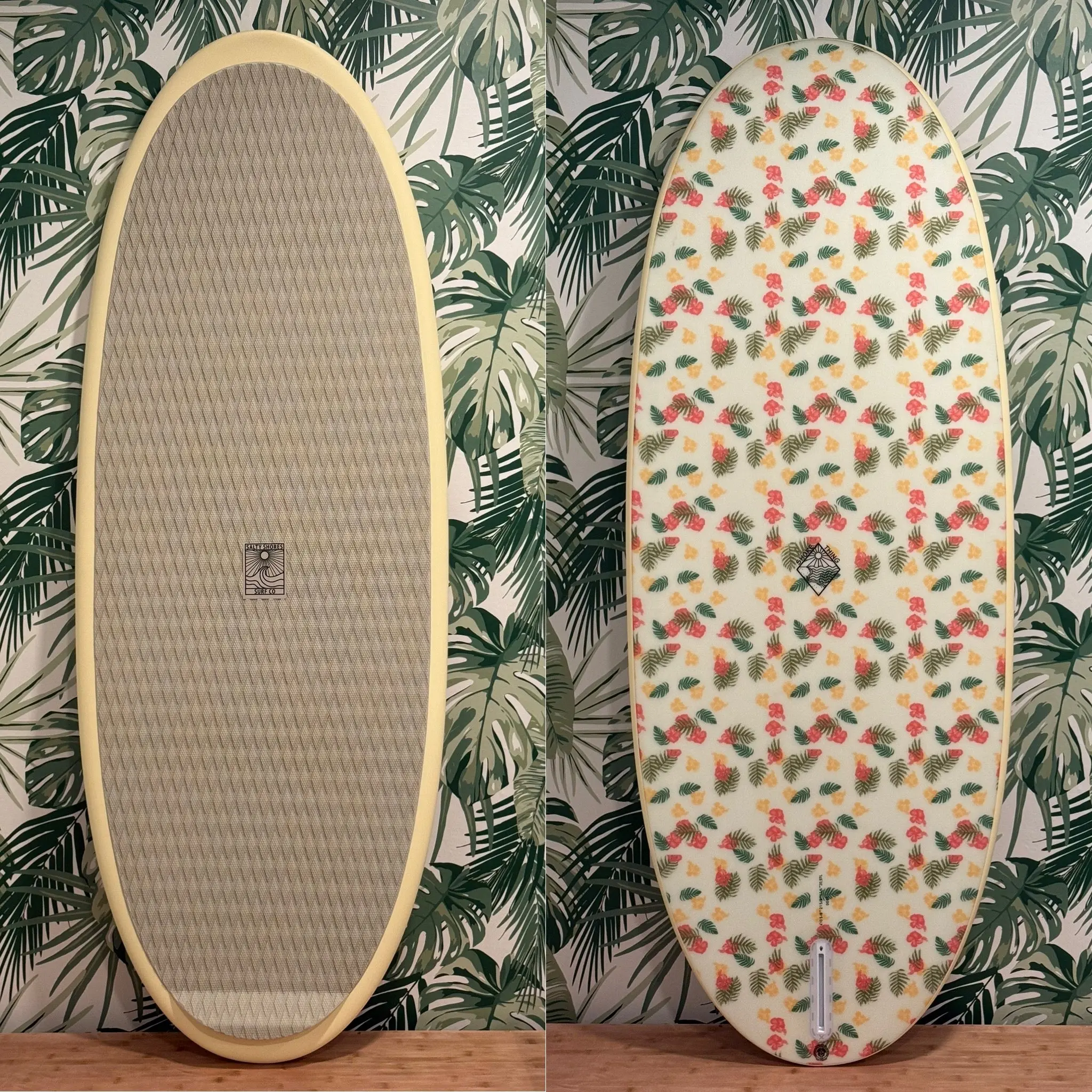 SURFBOARD TRADING CO. Shore Thing Wake Surfboard, Tropical Floral Textile Inlay | Small Batch Surf Style Board, Forgiving & Buoyant for All Riders | 19.3L / 22.24L, Surfboards, Small Batches