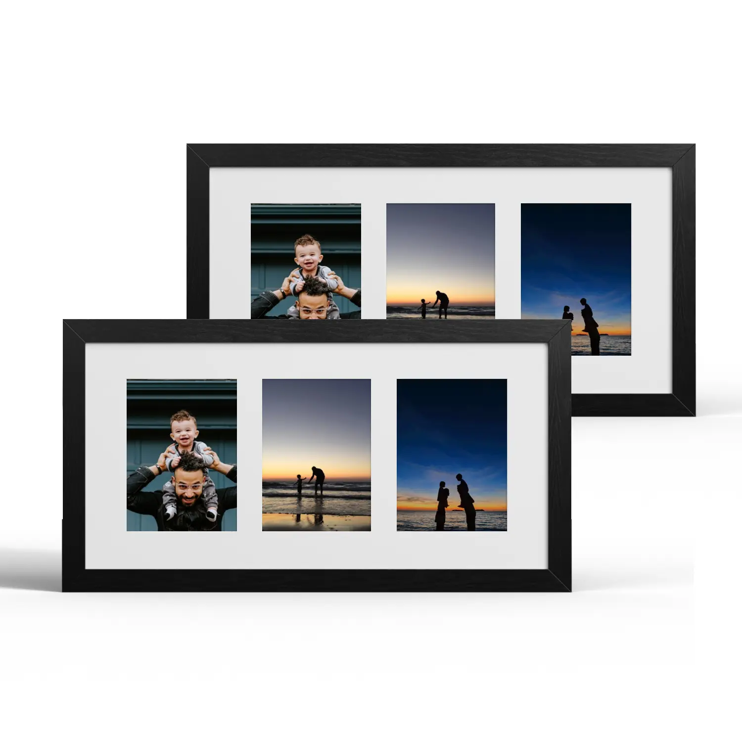 10x20 Picture Frame Set of 2, Distressed White Wood Frame with Real Glass Collage Frame, Display Pictures Three 5x7 With Mat or 10 x 20 Without Mat - Horizontal or Vertical Wall Mounting