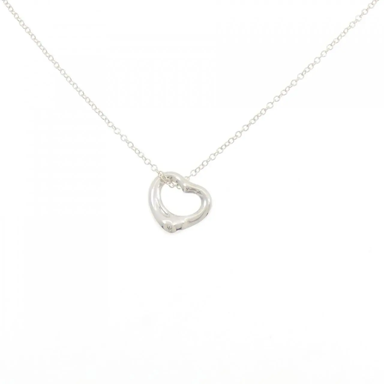 Pre-owned Tiffany & Co. Sterling Silver 925 (Ag925) Small Leather Goods Open Heart 925 Silver Necklace