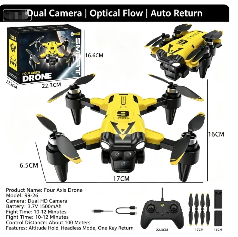 Bumblebee Foldable RC Quadcopter Drone - Dual HD Camera, Optical Flow Positioning, 1-Key Auto Return, Altitude Hold, Headless Mode, Portable for Beginners, Camping Aerial Video Shooting