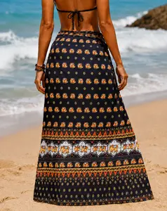 Women's Peacock Print Cape Shawl & Scarf Set, Elegant Beach Cover-Up For Holiday Vacation, Swimsuit Cover Up
