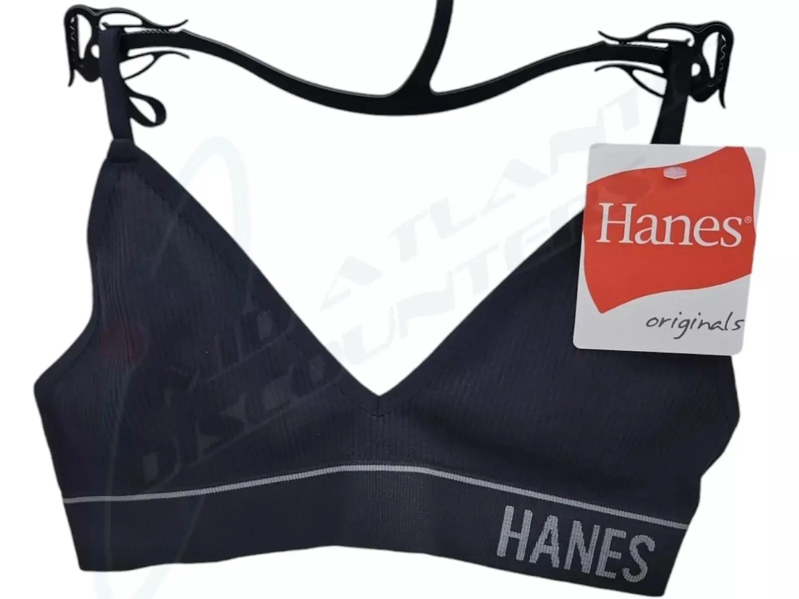 b'Hanes Originals Ribbed Seamless Triangle Bralette Unlined Wireless Bra, Black'