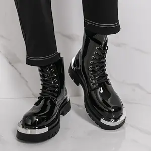(New)Boots- Men's Motorcycle Boots in Large Size, with Black and Silver Metal Decorative Splicing, Side Zipper Design, Thick Sole and Anti-slip, Suitable for British Workwear Style, Motorcycle Travel, Daily Fashion and Outdoor Outfits
