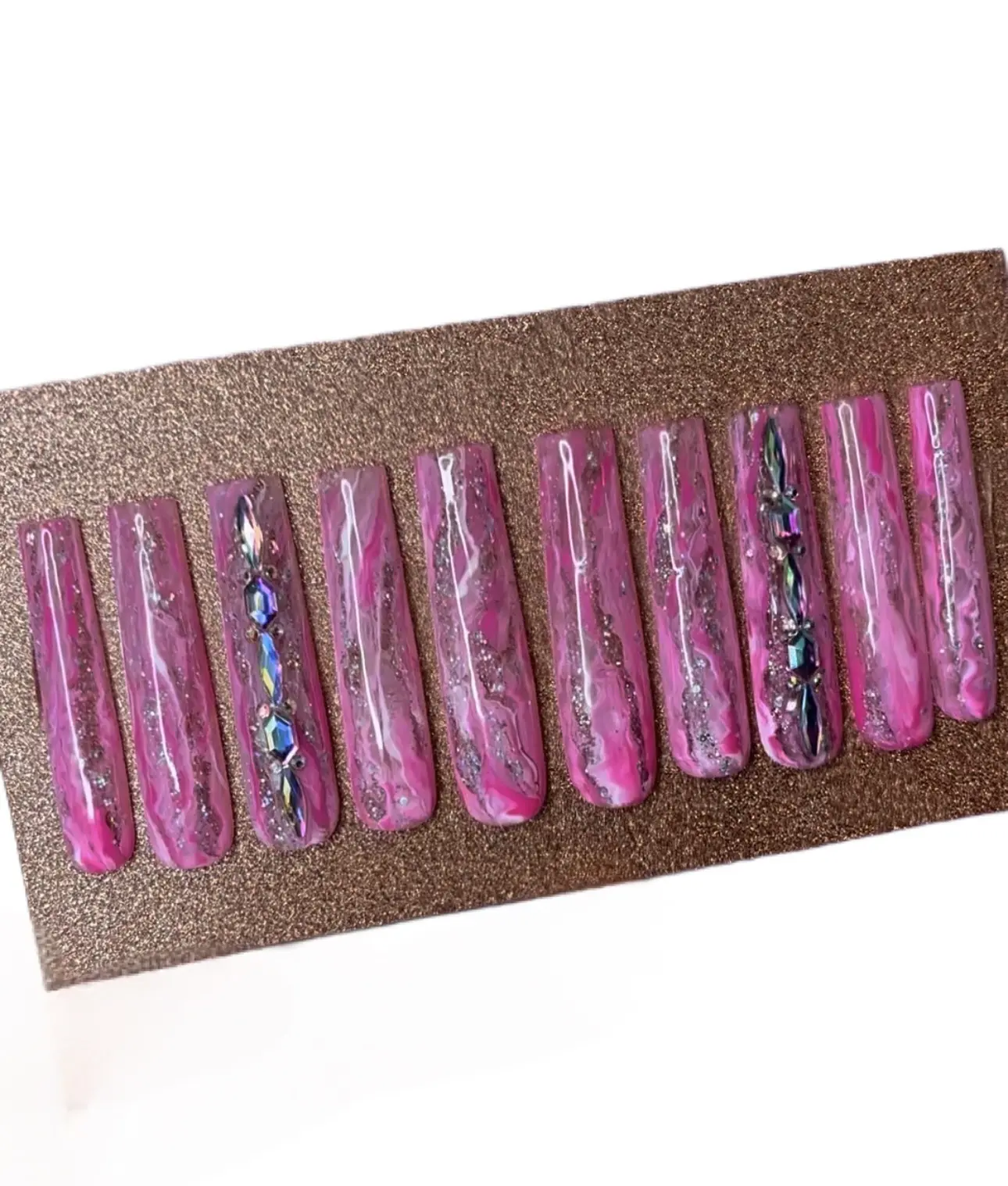 Faithfully Polished "Diana" Pink Nail Collection - XXXL Pink Marble Nails Reusable Handmade Press-On Nail Kit High-Quality Elegant Touch Salon-Quality Results