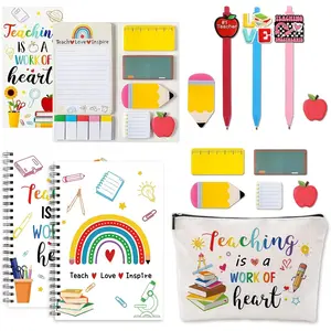 6 count Teacher Appreciation Gifts Pens Sticky Notes A5 Spiral Notebooks Makeup Bag Pencil Pouch, Teacher Appreciation Day Gifts, Christmas Birthday Gifts School & Office Supplies for Teacher (Teacher)