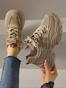 Women's Fashionable Breathable Mesh Sport Shoes, Trendy Walking Sneaker, Casual Comfortable Thick Sole, Thick Soled Sneakers, All-match Round Toe Low Top Shoes for Daily Wear