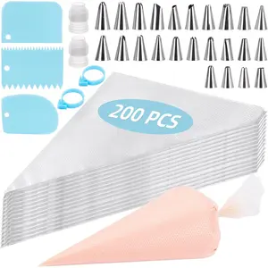 200 count Piping Bags and 24 Tips Set, 12 Inch Disposable Piping Bags Pastry Bag, 231 count Frosting Piping Kit with Tips, Scrapers, Couplers for Decorating Cakes, Cookies?