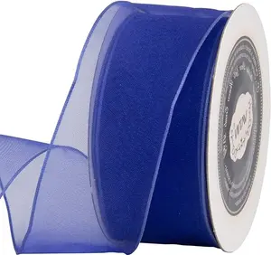 Christmas Ribbon Wired Ribbon 1-1/2 inch 25 Yards (75Ft) -Royal Blue/Sapphire Blue,Perfect for Making Bows and Wreaths