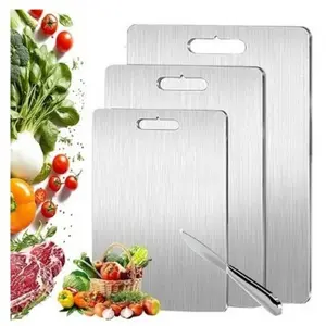 3-Piece Stainless Steel Cutting Board Set, New Double-Sided Food-Grade Kitchen Cooking Chopping Boards for Meat, Vegetables and Fruits, Kitchenware