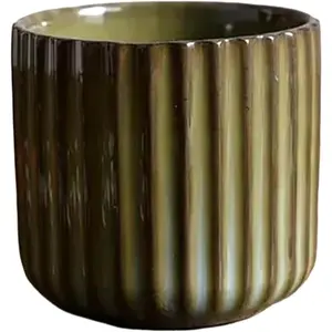 Vintage 6oz No Handle Striped Ceramic Mug Japanese Tea Cup for Latte Milk Water Juice Microwave Dishwasher Safe Kiln Transformation Green Cup