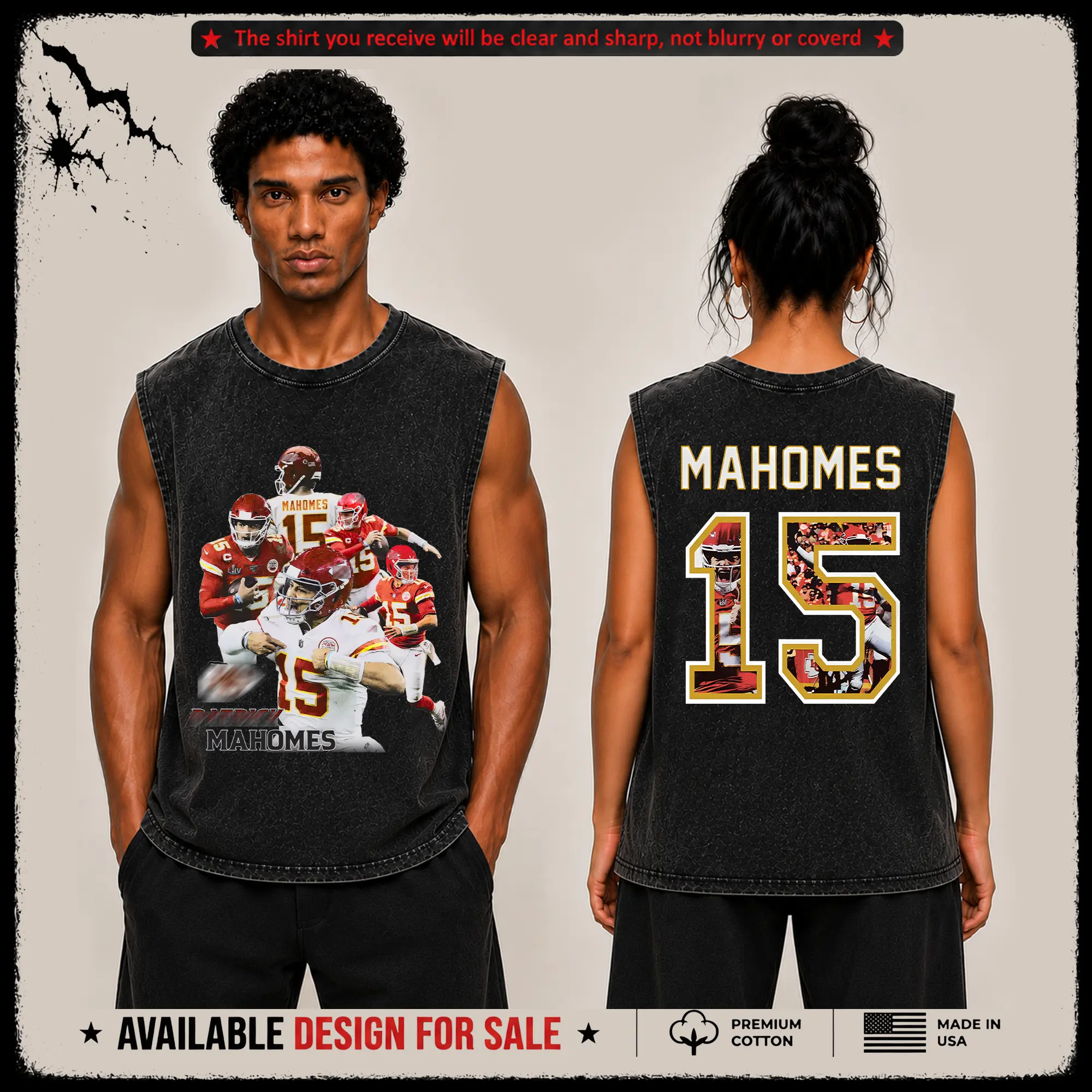[X-26] Patrick Magic Mahomes 15 Graphic Premium Acid Washed Tank-Top (Made in US), Chiefs Football Fans Fits High Quality 100% Cotton Sleeveless Shirt, Chiefs Kingdom Outfit, Gift for Football Fans, Boyfriend