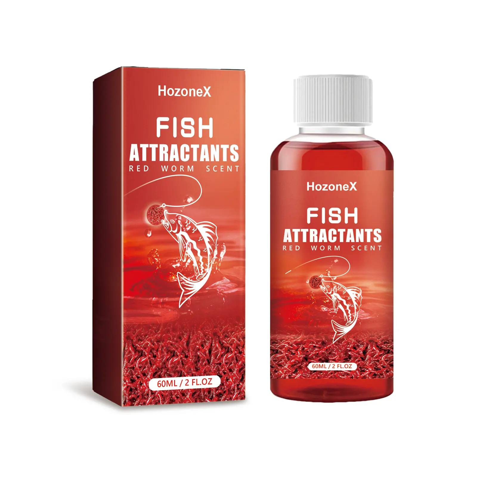 HozoneX Concentrated Fish Bait Attractant, Strong Scent Red Worm Liquid Fast Fishing Bait Lure for Freshwater Saltwater Fishing