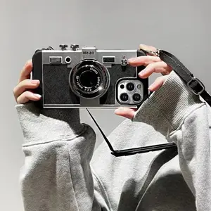 Simulated 3D Vintage Camera Phone Case Cover for iPhone 16 15 14 Plus 13 12 11 Pro Max XS XSMAX with Strap Lanyard Shockproof Protective Case Cellphone Smartphone Protection Casing