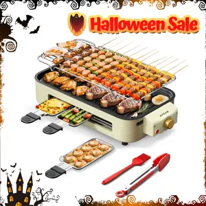 Halloween Festival Warm-up AORAN 1800W Indoor Electric Smokeless BBQ Grill with Non-Stick Coating, Perfect for Home Korean BBQ and Multi-Function Cooking Stainless Steel Grilling Universal Griddle