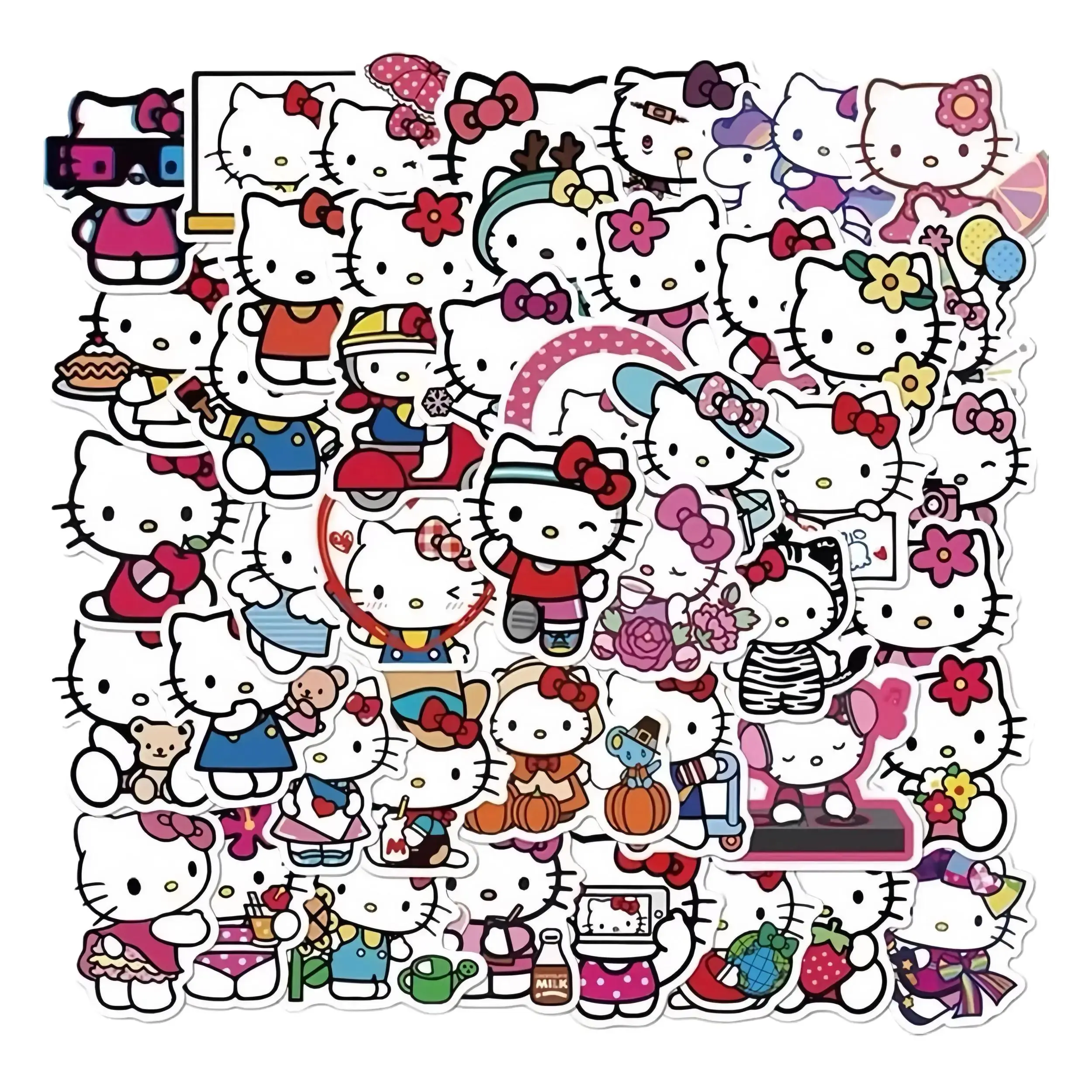 Sanrio Hello Kitty 50Pcs Cute Waterproof Stickers, Assorted Classic Character Decals, Multipurpose for Scrapbooking, DIY Crafting, Water Bottles & Kids Party Gifts