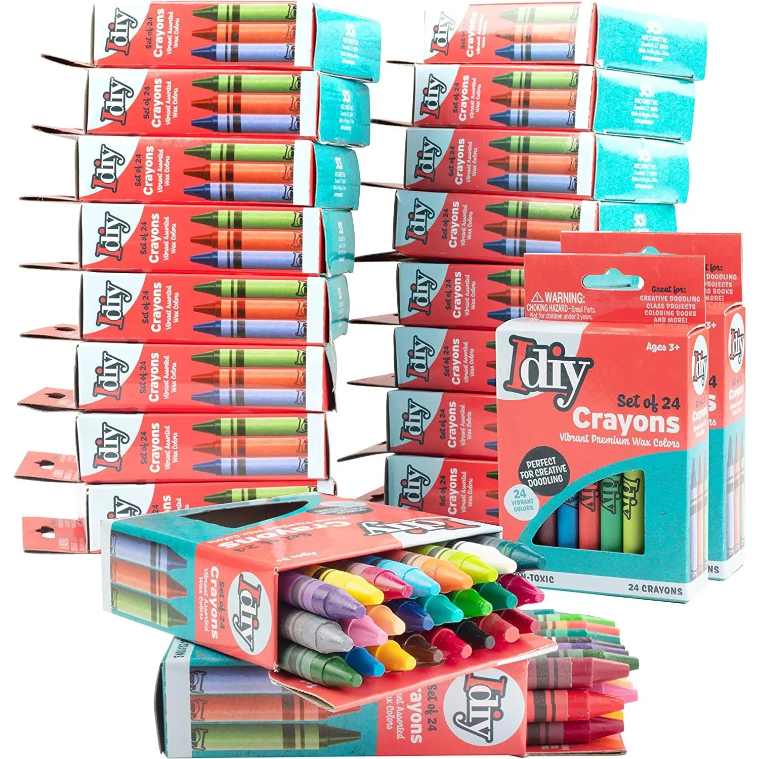 IDIY Individually Packaged Wrapped Boxes Wax Crayons (20 Packs, 24 different colors, 480 pc total) -ASTM Safety Tested - Gift Idea for Kids & Adults