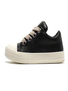 Unisex Black & White Chunky Platform Sneakers, Faux Leather Streetwear Shoes with Jumbo Laces