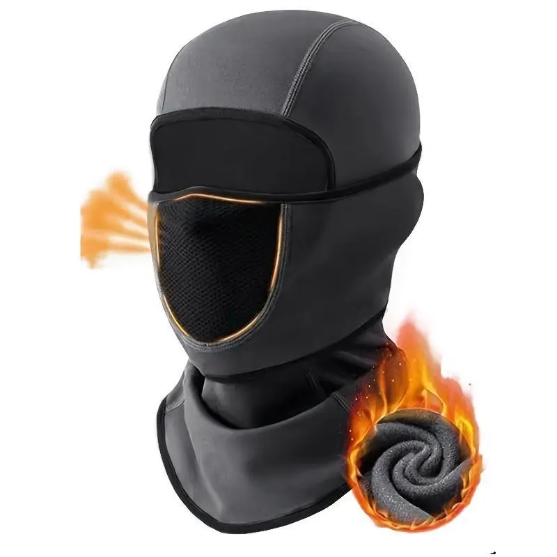 All-in-one wind resistant cold-proof balaclava with neck shield, rigid non-stretch fabric motorcycle full face winter gear