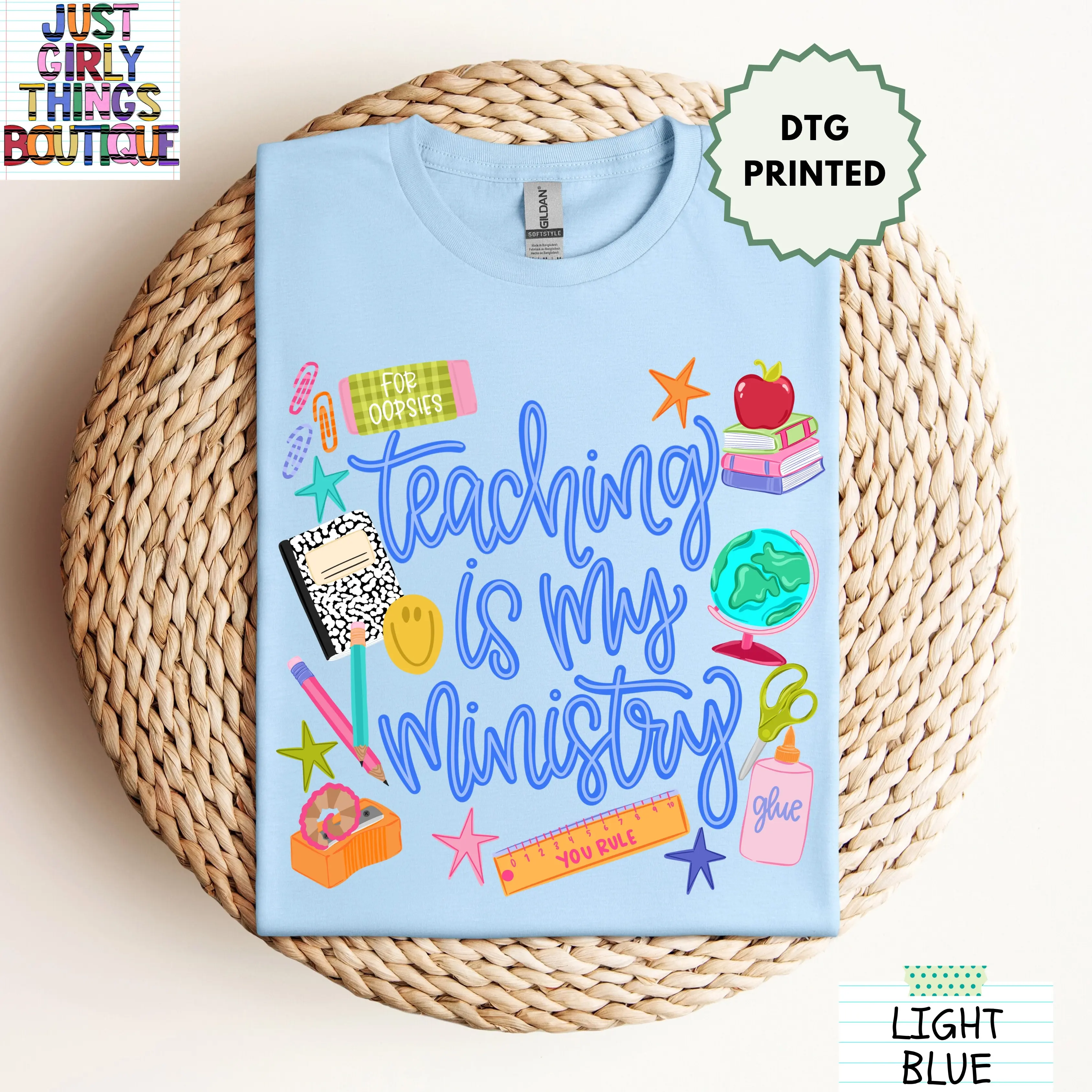 Teaching is My Ministry Shirt  - Gildan 64000 Softstyle/Gildan 5000 Heavy Cotton Tee -  Retro Teacher Shirt, Preppy Teacher Shirt, Teacher Doodle Shirt, Christian Teacher Shirt, Religious Teacher Shirt