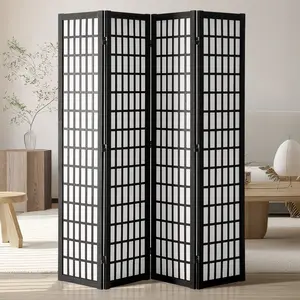 4-Panel Easy Folding Wood Privacy Screen with Wood Panels - Japanese Portable Room Divider, Indoor Partition Decoration for Home Office