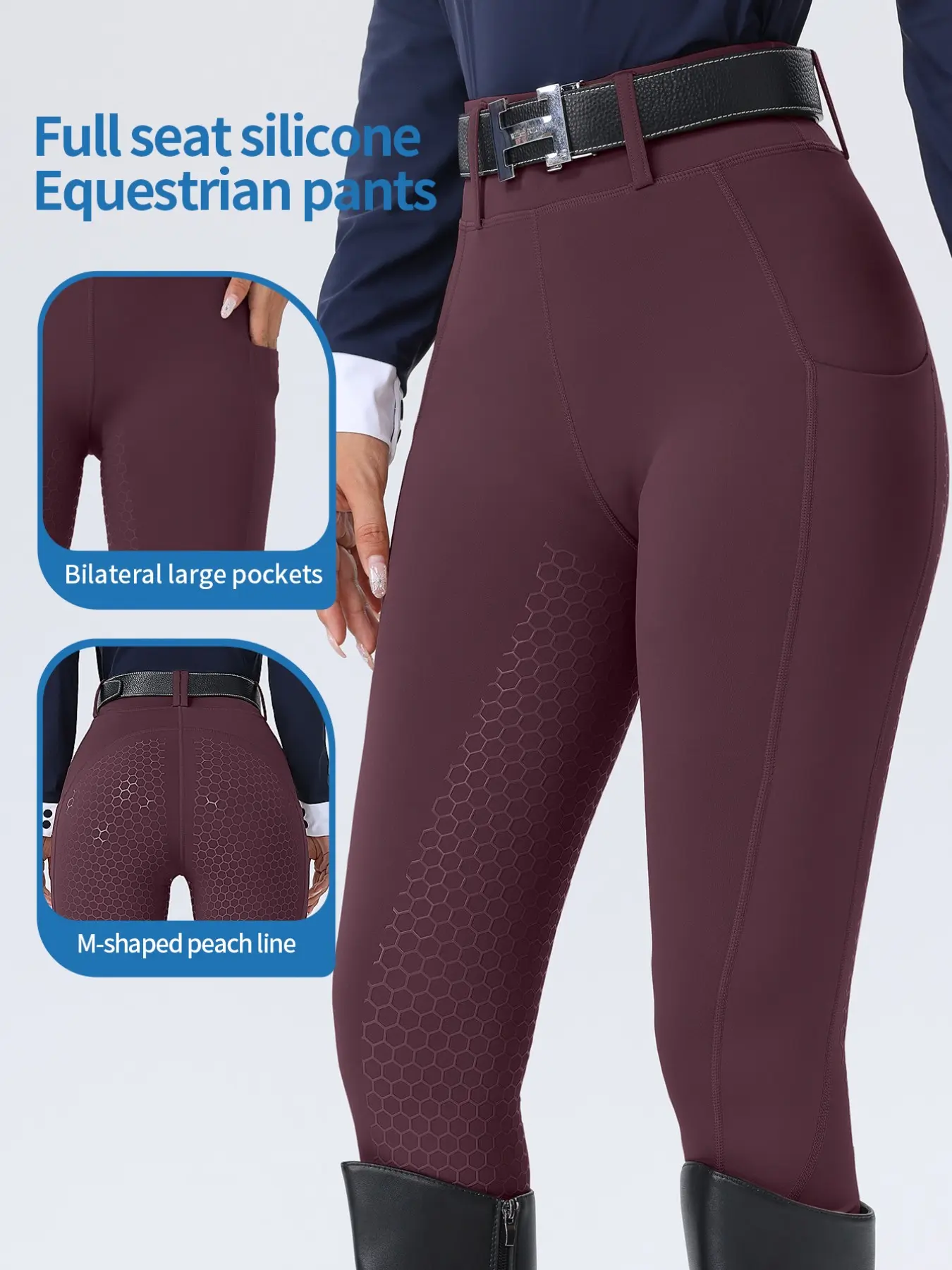 Women's Equestrian Pants with Side Pockets, Anti-Slip Full Seat, High Elasticity Quick-Dry, Professional Riding Training, No Belt Included, Sports Clothing