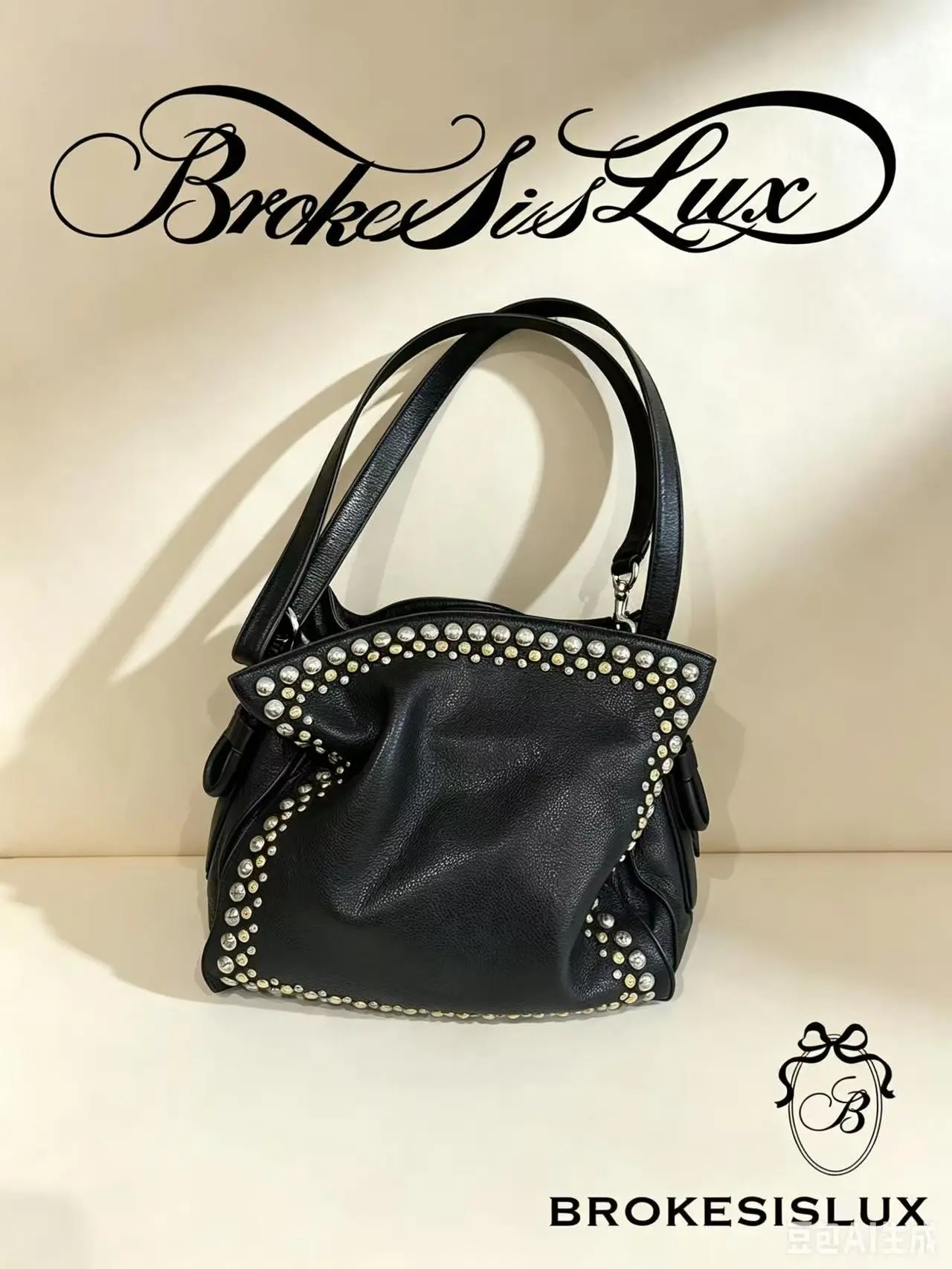 Pre-owned Loewe Black Calfskin Studded Hobo Shoulder Bag (Silver Hardware)