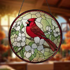 Red Cardinal Stained Glass Suncatcher, Cardinal Window Hanging Red Bird Suncatcher Cardinal Bird, Cardinal Memorial Gifts, Cardinal Lover