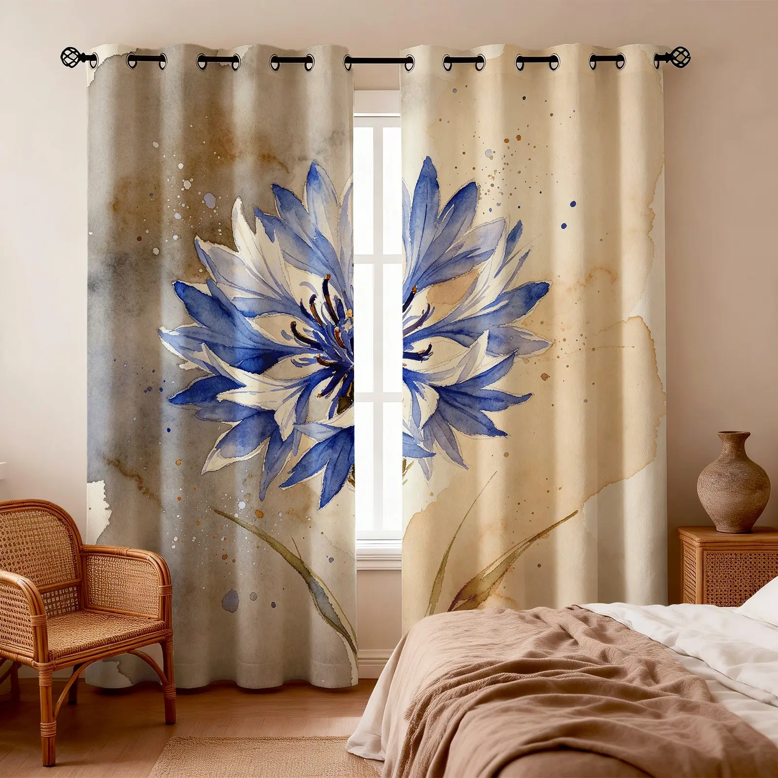 2PCS Watercolor Botanical Blackout Curtains, Soft Fiber Fabric, 85% Light Blocking, Easy Care & Gentle Wash, All Season, Perfect for Bedroom Dorm Decor, Gift