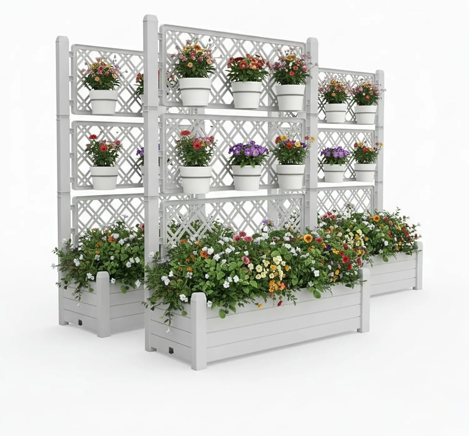 5.3' Tall Raised Garden Bed with Trellis, Self Watering Planter Box for Outdoor Climbing Plants Resin Garden Lattice for Vegetables, Flowers, Tomato & Vine with Drainage Holes (Coffee, 1 PC)